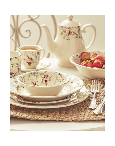 6 Tasses à thé avec sous tasses Fleurs Champêtres multicolores  - 20 cl