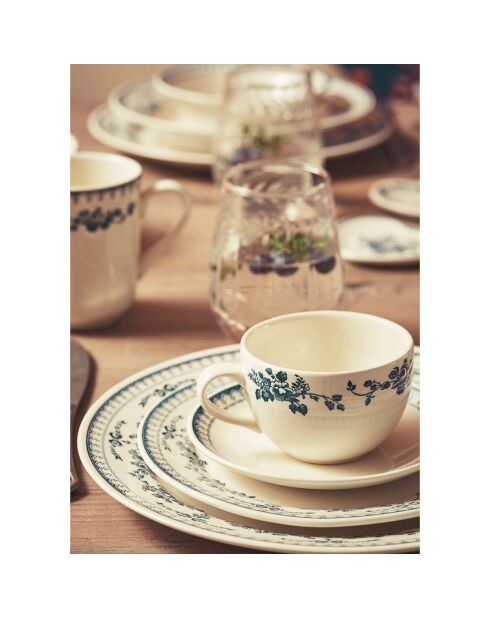 6 Assiettes plates Faustine bleu ancien  - D.26 cm