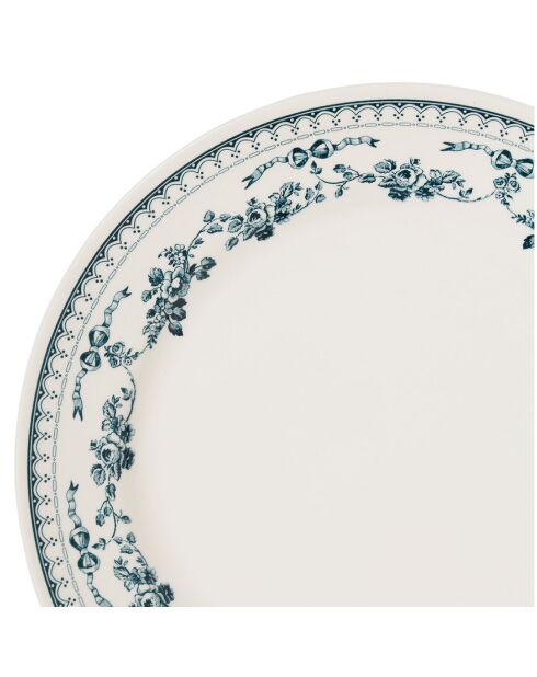 6 Assiettes plates Faustine bleu ancien  - D.26 cm