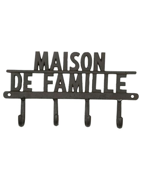 Patère Maison de famille 4 crochets brun  - 33.5x18x4 cm