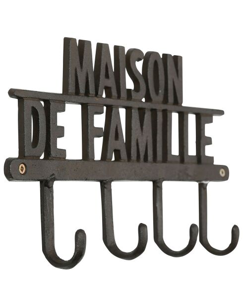 Patère Maison de famille 4 crochets brun  - 33.5x18x4 cm