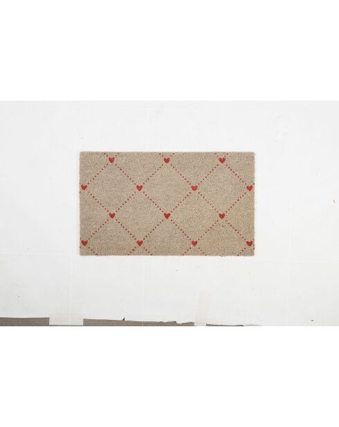 Paillasson Point Coeur gris/rouge  - 73x43 cm