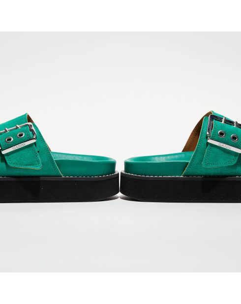 Mules en Velours de Cuir vertes