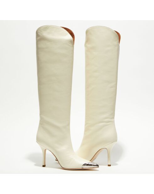 Bottes en Cuir Nadia écrues - Talon 10 cm