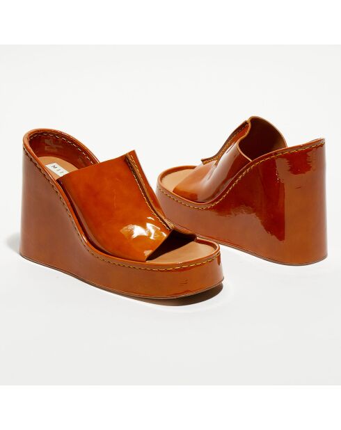 Mules en Cuir verni Rhea marron - Talon 10,5 cm