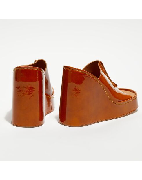 Mules en Cuir verni Rhea marron - Talon 10,5 cm