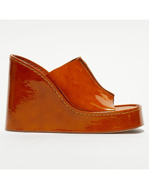Mules en Cuir verni Rhea marron - Talon 10,5 cm