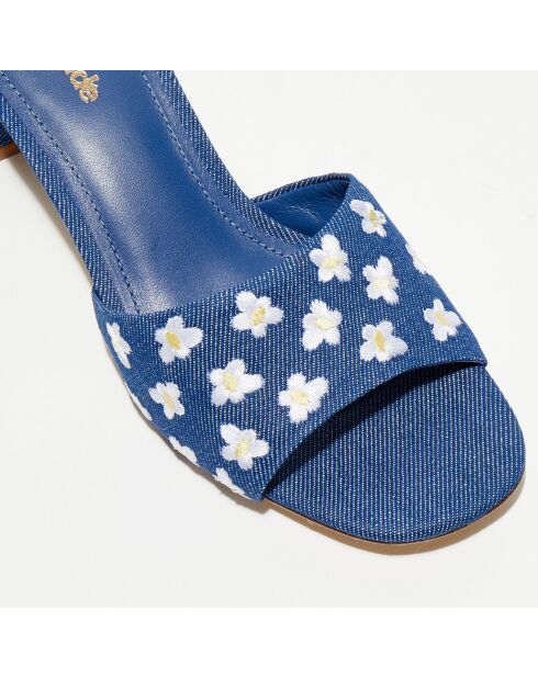 Mules en Denim Brigitte à fleurs bleues - Talon 4,5 cm