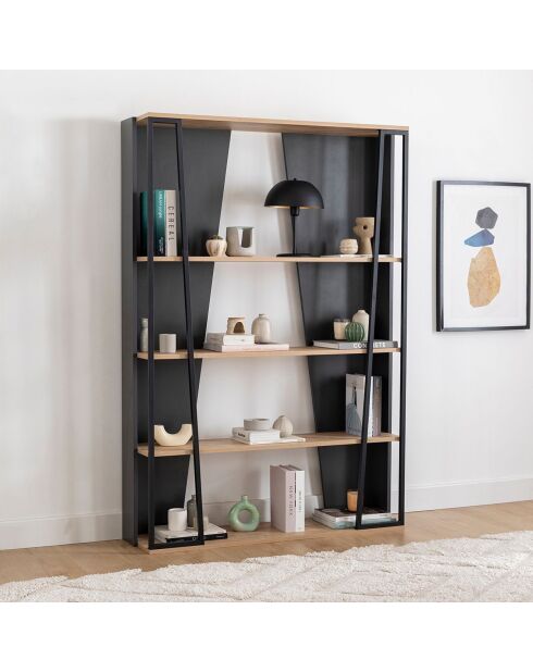 Bibliothèque Lissa anthracite/noir - 123.6x32x179.6 cm