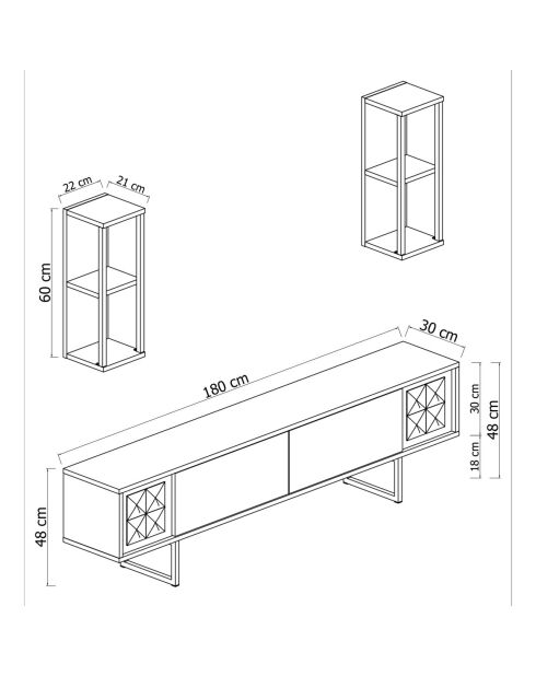 Meuble TV Ligne noir/anthracite - 180x30x48 cm