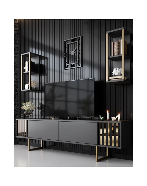 Meuble TV Ligne noir/anthracite - 180x30x48 cm