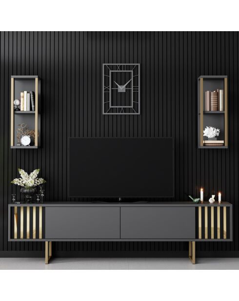 Meuble TV Ligne noir/anthracite - 180x30x48 cm