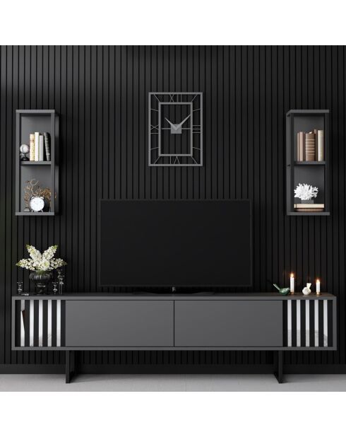 Meuble TV Ligne noir/anthracite -  180x30x48 cm