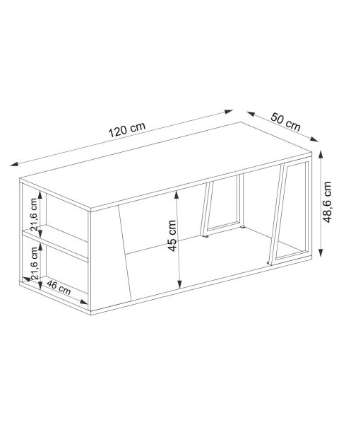 Table basse Lissa chêne/blanc - 120x50x48.6 cm