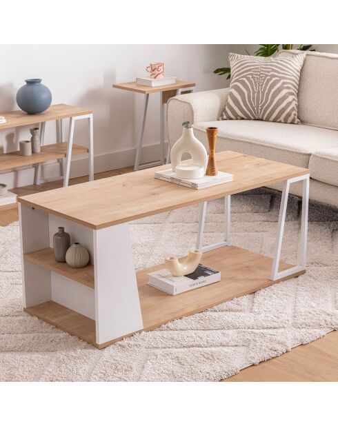 Table basse Lissa chêne/blanc - 120x50x48.6 cm
