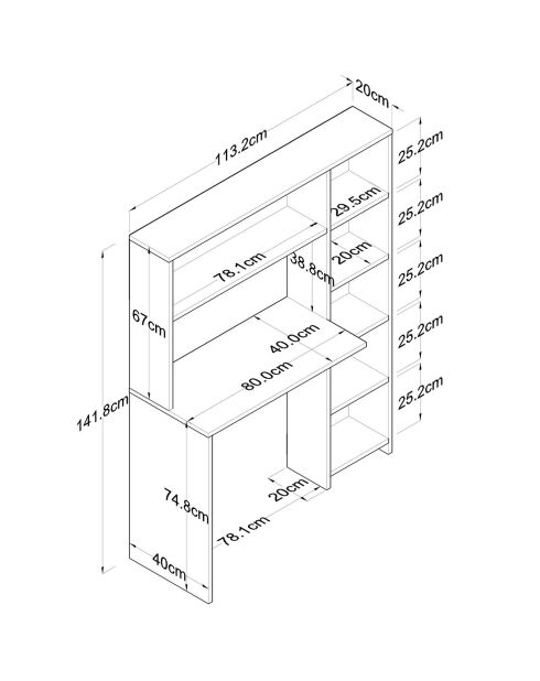 Bureau d'étude HA104 2063 blanc - 113.2x141.8x40 cm