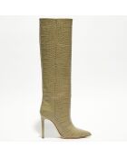 Bottes en Cuir croco Coco kaki - Talon 11 cm