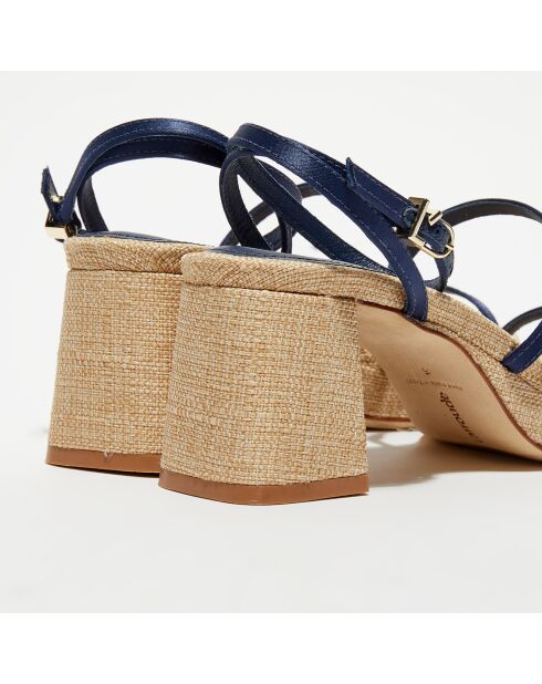 Blauw/beige sandalen van leer en raffia Gio - hak van 6 cm