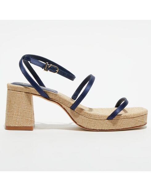 Blauw/beige sandalen van leer en raffia Gio - hak van 6 cm