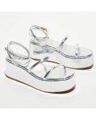 Sandales compensées en Cuir miroir Gio argentées - Talon 6,3 cm