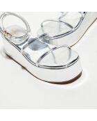 Sandales compensées en Cuir miroir Gio argentées - Talon 6,3 cm