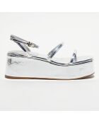 Sandales compensées en Cuir miroir Gio argentées - Talon 6,3 cm