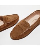 Mocassins en Velours de Cuir Jade camel