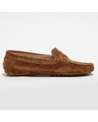 Mocassins en Velours de Cuir Jade camel