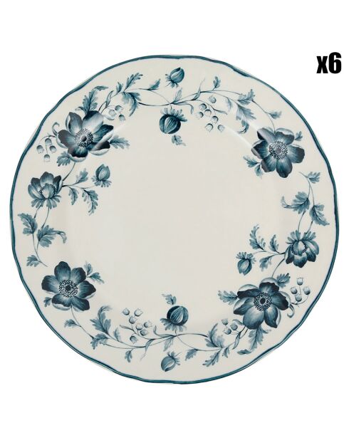6 Assiettes dessert Margaux bleues  - D.20.5 cm