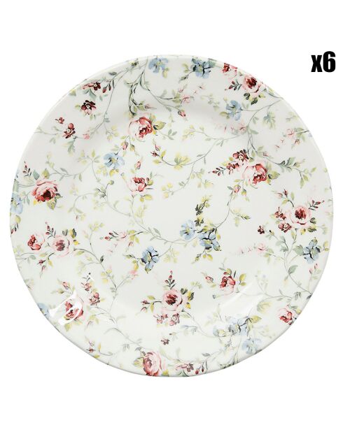6 Assiettes dessert Fleurs Champêtres multicolores - D.21 cm