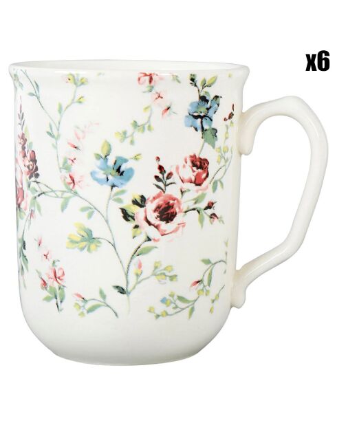 6 Mugs Fleurs Champêtres multicolores  - 11x8x10 cm