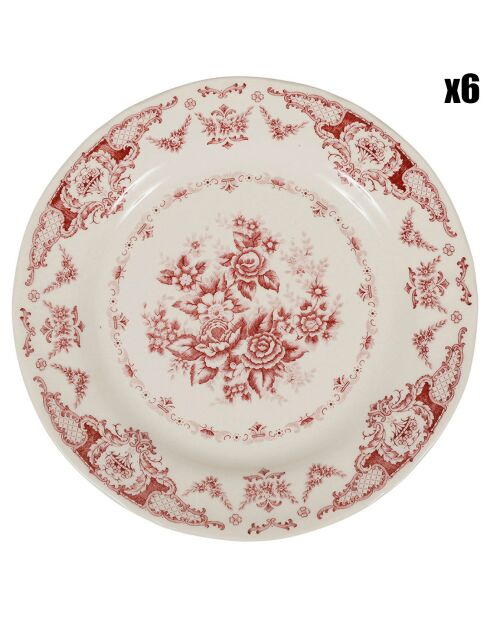 6 Assiettes plates Clothilde bordeaux  - D.26 cm