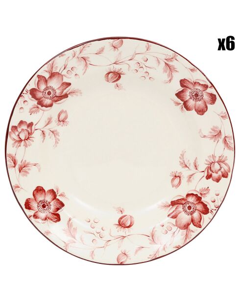 6 Assiettes creuses Margaux rouges  - D.23 cm