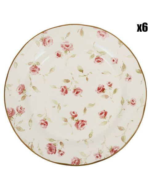 6 Assiettes dessert Rose rose/doré  - D.20.5 cm