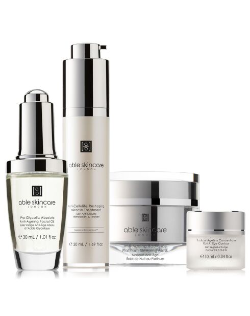 Set Masque Anti-Âge Éclat de Nuit + Soin Regard Anti-Âge Concentré + Soin Anti-Cellulite Amincissant & Tonifiant + Huile Visage Anti-Âge - 4 pièces
