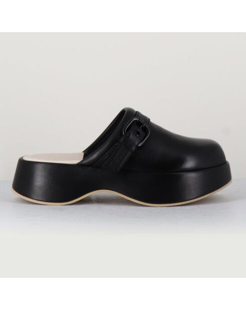 Zuecos Lipari Cat de piel negra, tacón de 5 cm