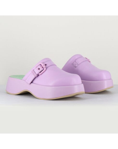 Lipari Leder-Clogs mit Katzenmotiv, 5 cm Absatz, lila