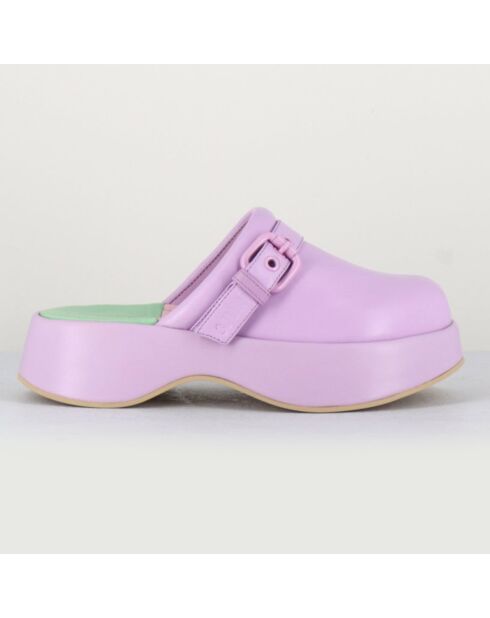 Lipari Leder-Clogs mit Katzenmotiv, 5 cm Absatz, lila