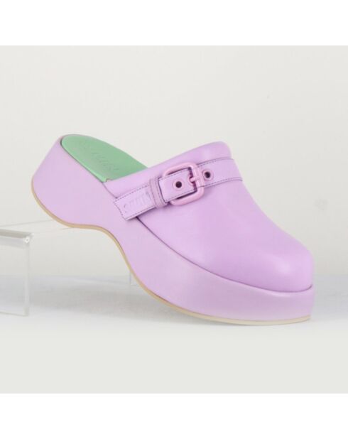 Lipari Leder-Clogs mit Katzenmotiv, 5 cm Absatz, lila