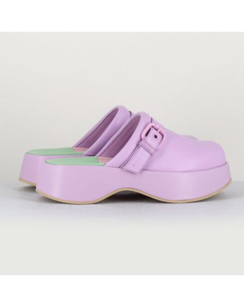 Lipari Leder-Clogs mit Katzenmotiv, 5 cm Absatz, lila