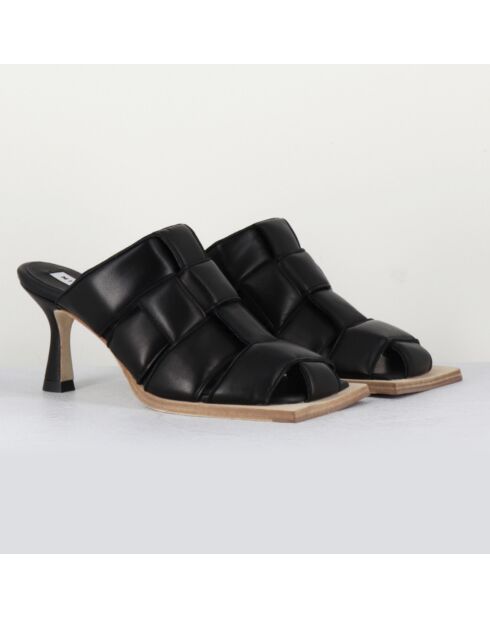 Mules de piel negra Mayte - Tacón 7 cm