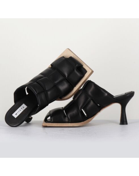 Mules de piel negra Mayte - Tacón 7 cm