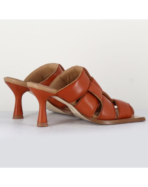 Mules en Cuir Mayte camel - Talon 7 cm