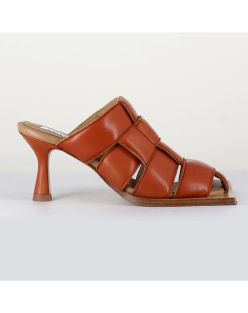 Mules en Cuir Mayte camel - Talon 7 cm