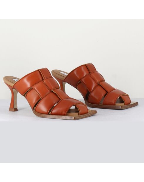 Mules en Cuir Mayte camel - Talon 7 cm