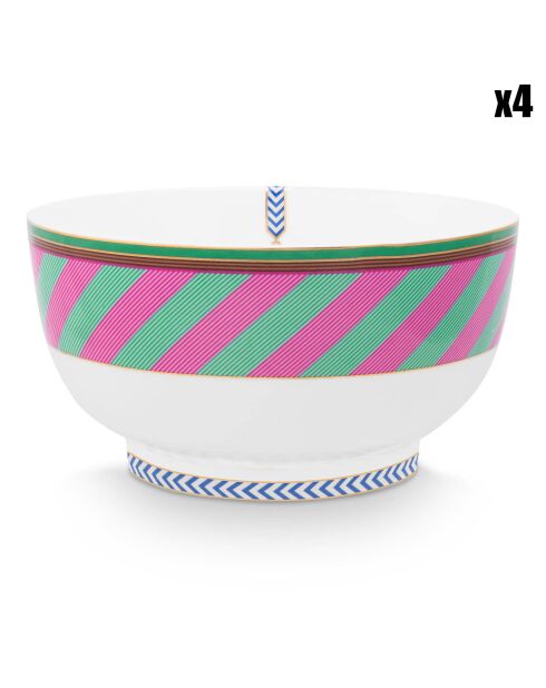 4 Bols en Porcelaine Pip Chique rose/vert -  D.15 cm