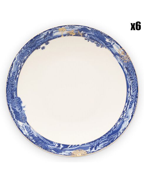 6 Assiettes creuses en Porcelaine Héritage Bordure bleues - D.26 cm