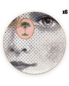 6 Assiettes plates en Porcelaine Héritage Visage noir/rose - D.16.5 cm