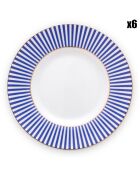 6 Assiettes en Porcelaine  petit four Royal Stripes bleues -  D.12 cm