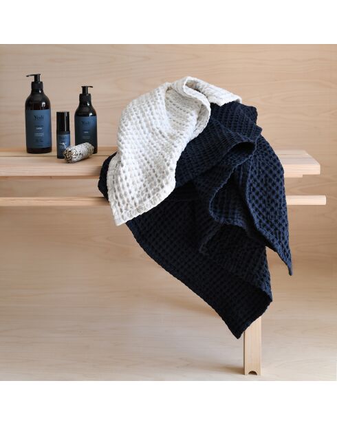 Drap de bain gauffré en Coton Bio bleu foncé - 150x100 cm
